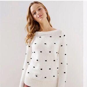 Loft XXS white black popcorn long sleeve sweater